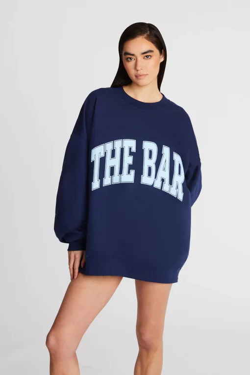 The Bar Varsity Sweatshirt Navy Baby Blue