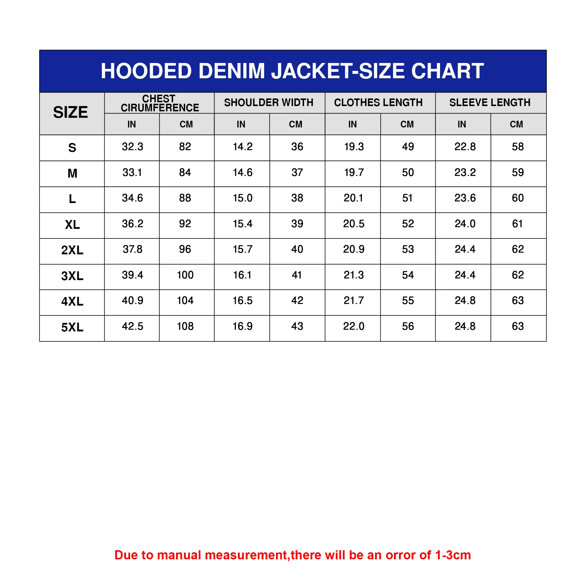 Hooded Denim Jacket Size