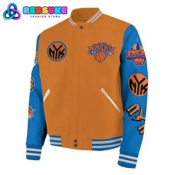 New York Knicks NBA Orange Blue Baseball Jacket