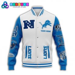 Detroit Lions Football Custom Name Baseball Jacket