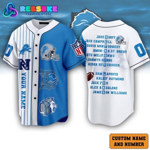 Detroit Lions NFL Custom Name Blue White Baseball Jersey