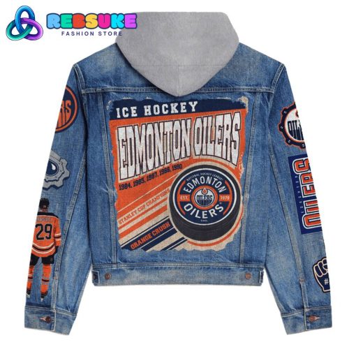 Edmonton Oilers Ice Hockey 5 Time Stanley Cup Hoodie Denim Jacket