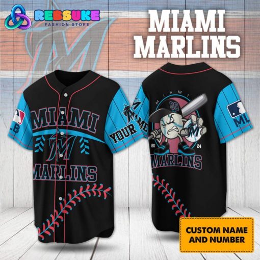 Miami Marlins MLB Customized Black Blue Baseball Jersey