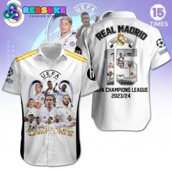 Real Madrid UEFA Champions League 2024 White Hawaiian Shirt