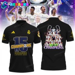 Real Madrid 15 Time Champions UCL Black Polo Shirts