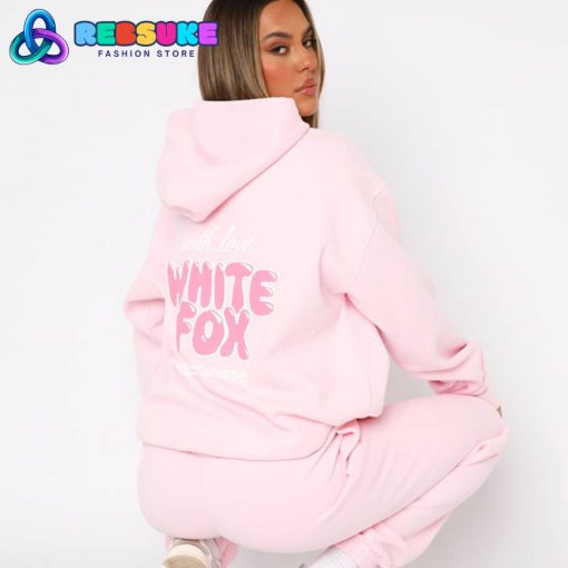 White Fox With Love Always Oversized Hoodie Baby Pink