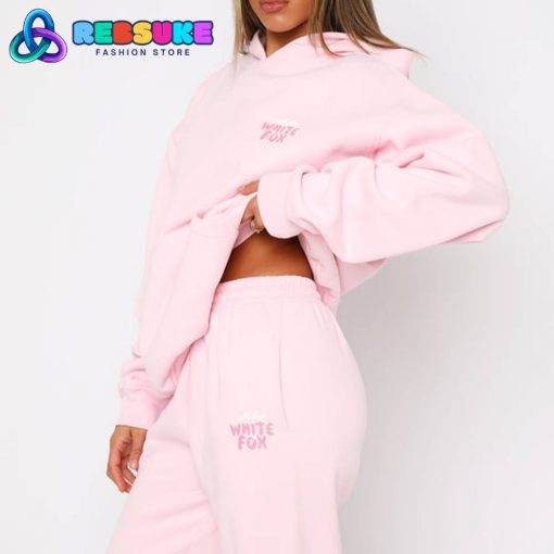 White Fox With Love Always Oversized Hoodie Baby Pink