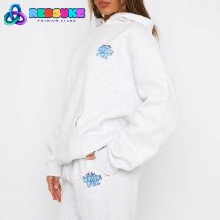 White Fox With Love Always Oversized Hoodie Grey Marle