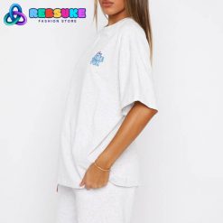White Fox With Love Always Oversized Tee Grey Marle