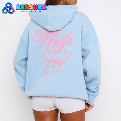 White Fox With Love And Kisses Oversized Hoodie Baby Blue