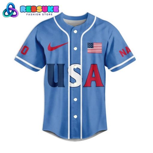 Team USA Olympic Paris Blue Customized Nike Baseball Jersey