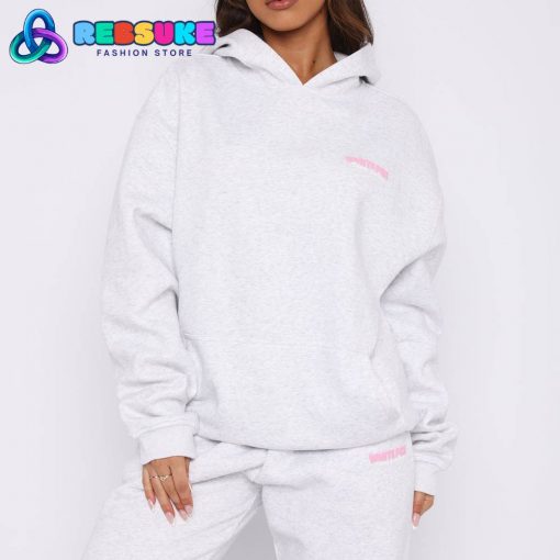 Vacay Calling Oversized Hoodie Grey Marle White Fox