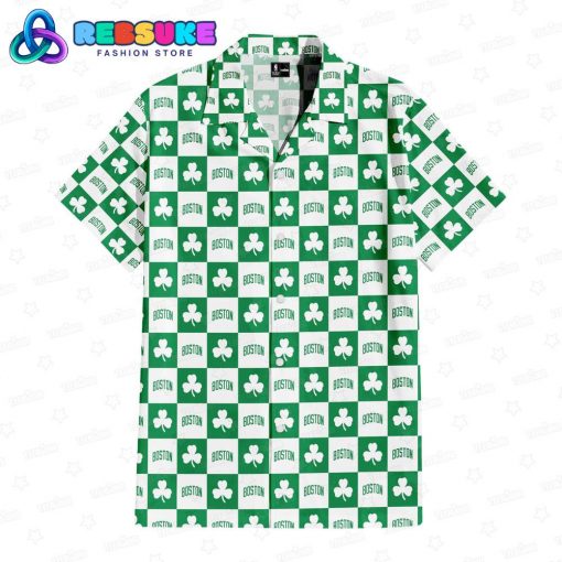 Boston Celtics Clover Checkerboard Hawaiian Shirt