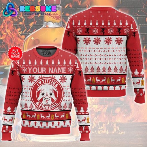 Custom Name Fireball Titties Funny Ugly Sweater