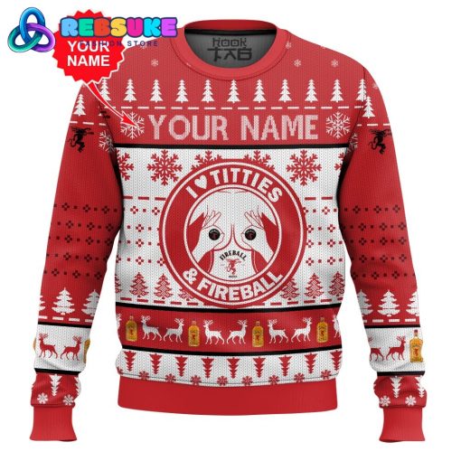 Custom Name Fireball Titties Funny Ugly Sweater