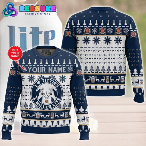 Custom Name Miller Lite Titties Funny Ugly Sweater