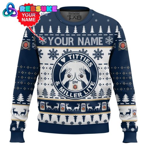 Custom Name Miller Lite Titties Funny Ugly Sweater