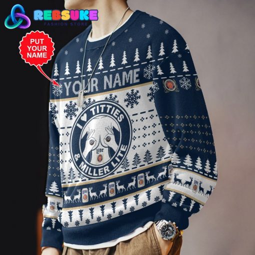 Custom Name Miller Lite Titties Funny Ugly Sweater