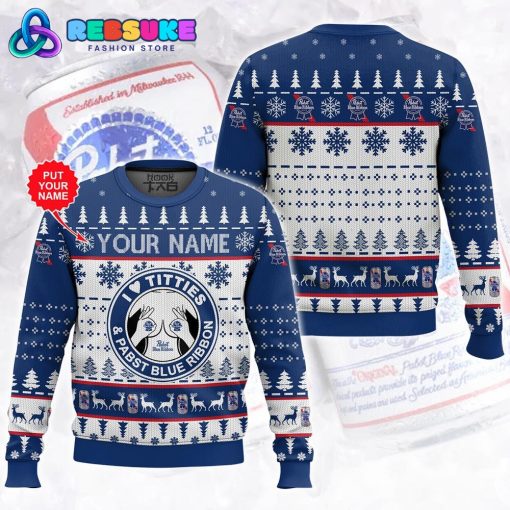 Custom Name Pabst Blue Ribbon Titties Funny Ugly Sweater