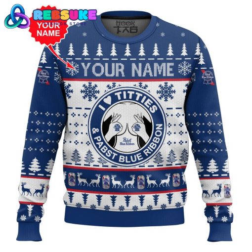 Custom Name Pabst Blue Ribbon Titties Funny Ugly Sweater