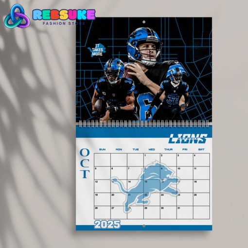 Detroit Lions Happy New Year 2025 Wall Hanging Calendar