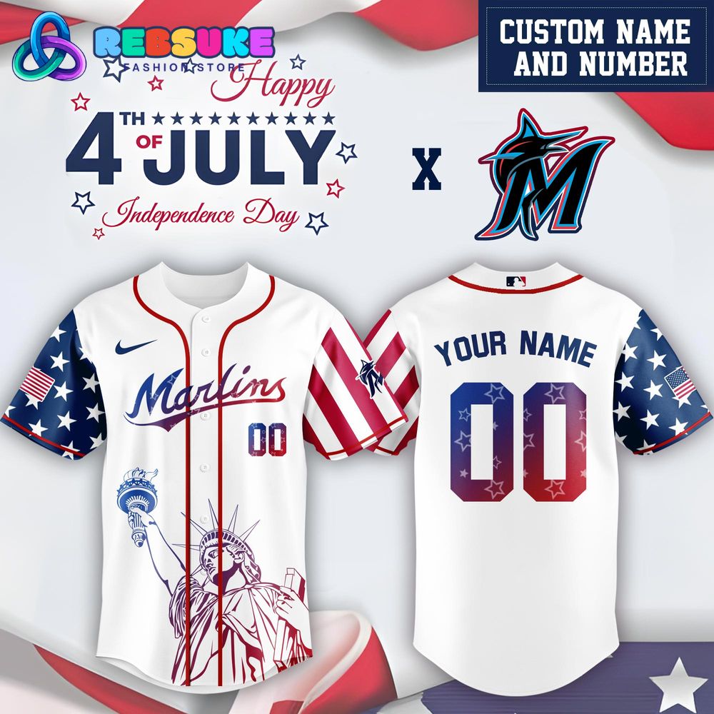 Miami Marlins x 4th Of July USA Baseball Jersey 2025 Miami Marlins x 4th Of July USA Baseball Jersey 2025
