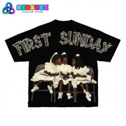 Vintage Children First Sunday Print Graphic Shirt Black