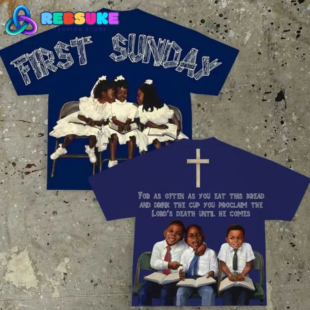 Vintage Children First Sunday Print Graphic Shirt - Blue Vintage Children First Sunday Print Graphic Shirt - Blue