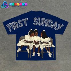 Vintage Children First Sunday Print Graphic Shirt Blue