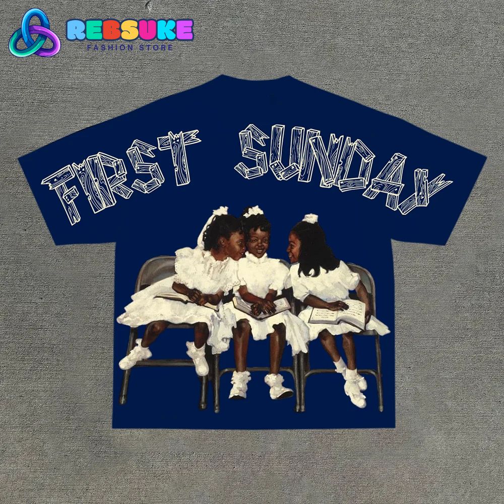 Vintage Children First Sunday Print Graphic Shirt - Blue Vintage Children First Sunday Print Graphic Shirt - Blue