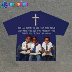 Vintage Children First Sunday Print Graphic Shirt Blue