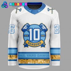 Roanoke Rail Yard Dawgs 10th Season White Hockey Jersey 2025