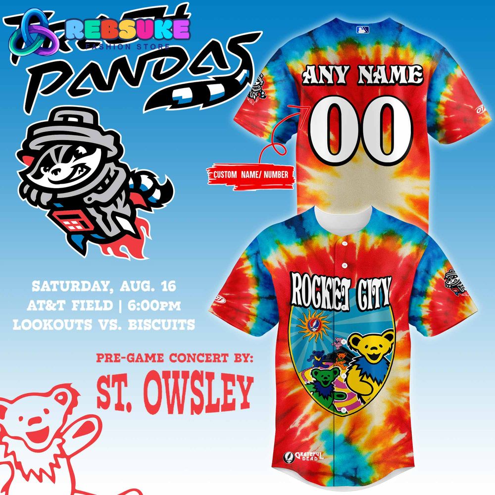 Rocket City Trash Panda 2025 Grateful Dead Night Baseball Jersey Rocket City Trash Panda 2025 Grateful Dead Night Baseball Jersey