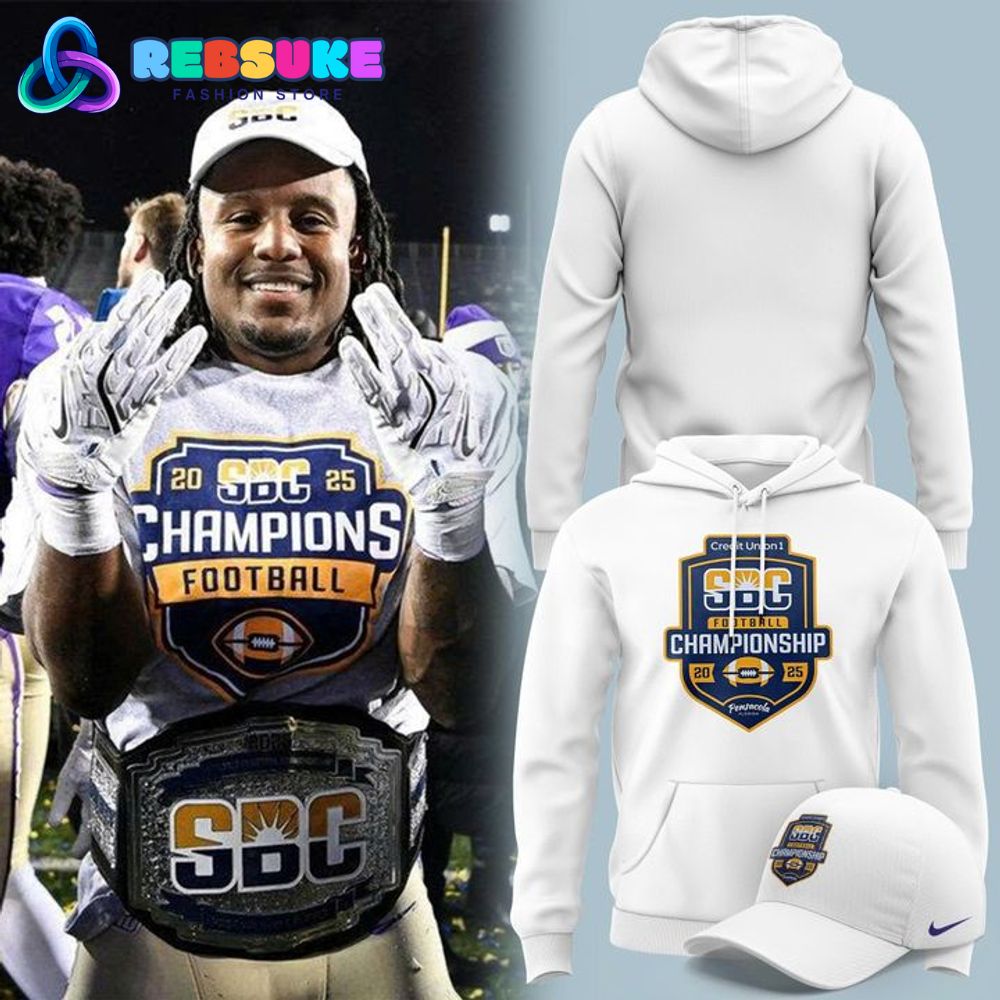 JMU Football Sun Belt Championship Hoodie, Cap 2025 White JMU Football Sun Belt Championship Hoodie, Cap 2025 White